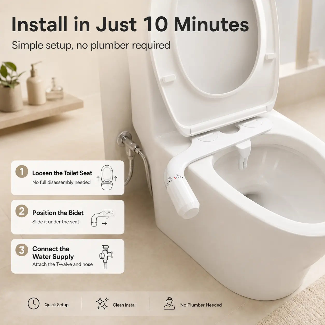 Ultra-Slim Toilet Bidet (Fits All US, Canada & Australia Toilets)