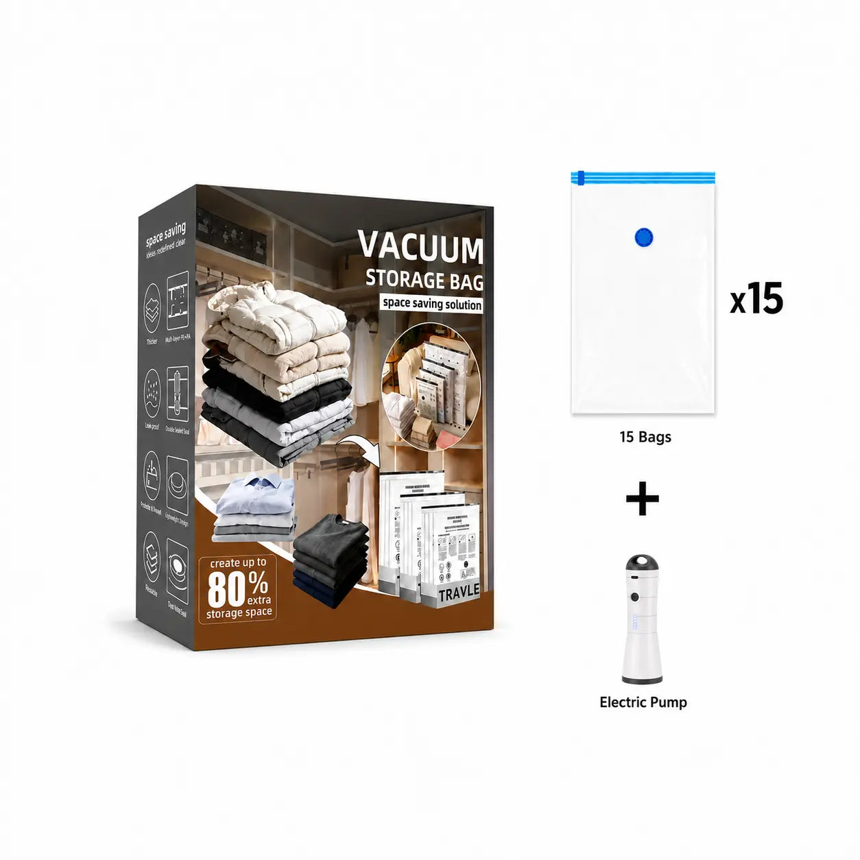 Luggage Space Saver Bags & Pump Set