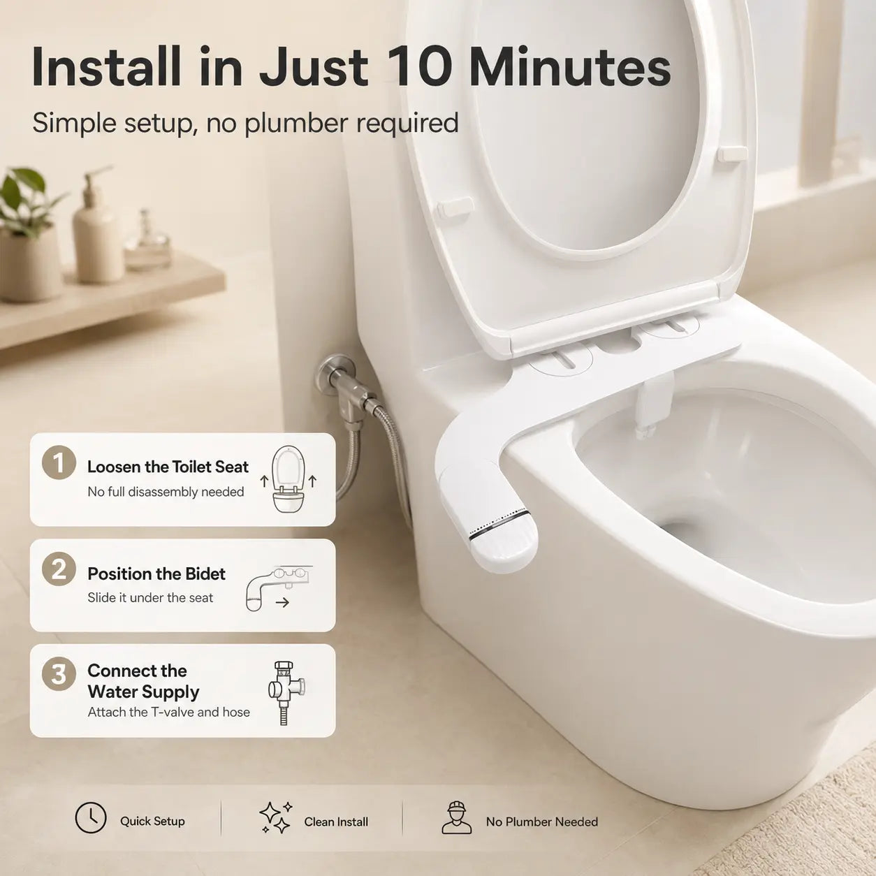Ultra-Slim Toilet Bidet (Fits All US Toilets)